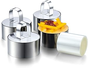 Boao Set of 4 Round Stainless Steel Cake Rings, 3 Inch Mousse and Pastry Mini Baking Ring Mold and 0.2 x 32.8 inch Clear Cake Collar with 4 Pusher