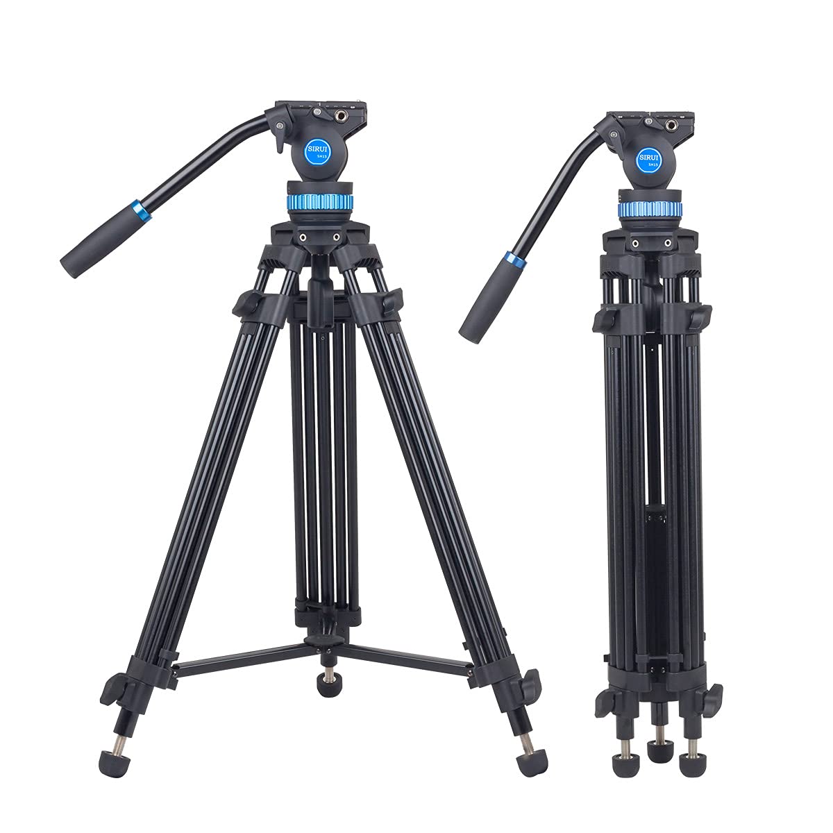 SIRUI Video Tripod with Fluid Head SH-15, Professional Aluminum Tripod for Cameras, Universal Platform and Handle, Mid-Level Spreader, Bubble Level, 61.06Inches/155cm, 22.0lbs/10KG Payload