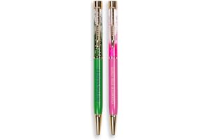 STEEL MILL AND CO. Steel Mill & Co Glitter Bomb Pen Set of 2, Wicked-Inspired Ballpoint Pens with Quotes, Sparkling Pens with Black Ink, Giftable Office Supplies (Pink and Green)