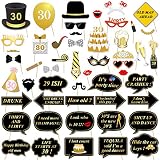 30th Birthday Party Photo Booth Props (52Pcs) for Her Him Dirty Thirty 30th Birthday Gold and Black Decorations, Konsait Big 30 Birthday Party Supplies for Men and Women