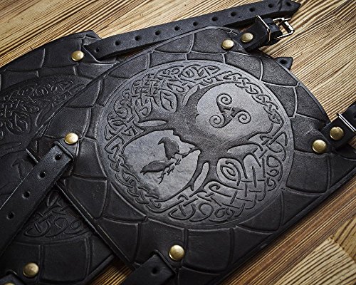 Leather Cuff Bracer - LARP Gauntlet - Leather Wristbands - LARP Accessories Viking Bracers - Archery Armguard - Yggdrasil World Tree - Length 6"