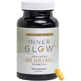 Inner Glow Advanced Hair, Skin &amp; Nails Vitamins &ndash; Doctor-Developed Hair Supplement with Biotin, Collagen Peptides, Vitamin D &amp; B12 &ndash; Clinically Tested 12-Week Results, Made in USA, Non-GMO