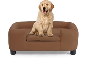 RYpetmia 25-Inch Modern Pet Sofa with PU Scratch-Resistant Fabric and Adjustable Legs, Elevated Dog Couch for Small and Medium Dogs, Comfortable Dog Sofa Bed