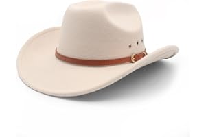 LIDHAY Cowboy Hat for Women and Men Felt Wide Brim Classic Outdoor Fedora Hats Western Cowboy Cowgirl Hats with Belt Buckle