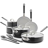 GreenPan x Bobby Flay 13 Piece Nonstick Cookware Pots and Pans Set, PFAS-Free Diamond Ceramic, Induction Suitable, Easy Clean Dishwasher & Oven Safe, Stay-Cool Silicone Handles, Glass Lids, Graphite