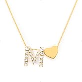 STORYJEWELLERY 18K Gold Plated Initial Necklace for Women, Heart Necklace with Initials, Cubic Zirconia Letter Charm Necklaces, Initial Jewelry, Unique Gifts for Her