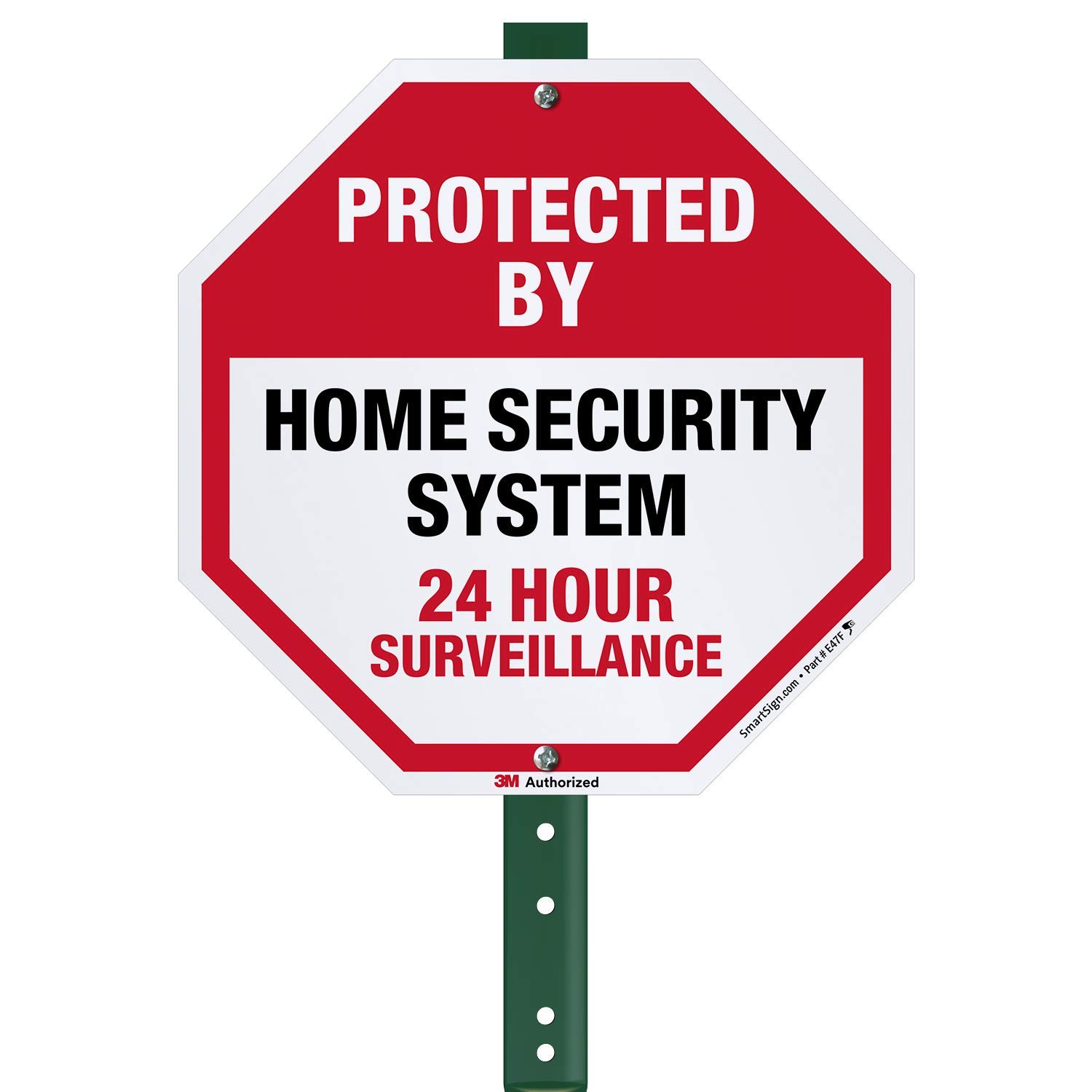 Photo 1 of SmartSign 10" x 10" 'Protected By Home Security System 24 Hour Surveillance' Yard Sign with 3 ft Stake, 40 mil Aluminum 3M Laminated Engineer Grade Reflective, Red/Black/White, USA-Made