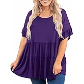 Beautife Womens Plus Size Babydoll Tops Ruffle Short Sleeve Peplum Flowy Shirts Summer Casual Loose Fit Tunic Blouses