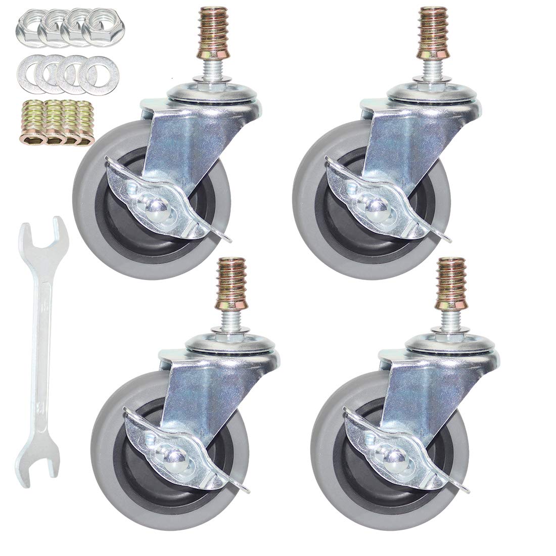 Caster Wheels, 3 Inch Heavy Duty Casters Threaded Stem Casters No Noise