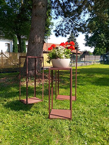 Gerry Holzregal Regal rechteckig Rankgerüst Metall Eisen Rost Deko (33x33/80cm)
