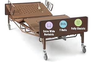 MEDACURE Full Electric Bariatric Hospital Bed with Foam Mattress and T-Rails Included - Extra Wide, Heavy Duty - 80” x 42”, 600 lb Weight Capacity - for Home Care and Medical Facilities