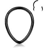 BodyBonita 16G Septum Rings Teardrop - 316L Surgical Steel Nose Rings Hoops Hinged Cartilage Earrings for Women Conch Daith Piercing Jewelry Helix Rook Lip Gold Plated/Silver/Black/RoseGold Plated