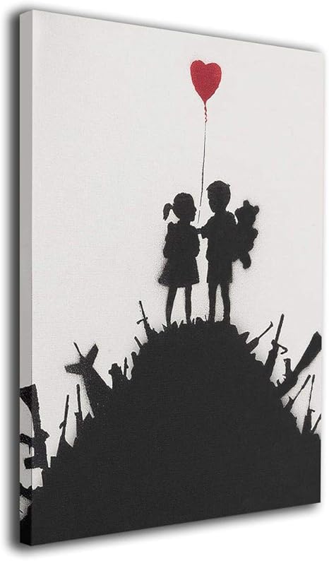 Amazon Co Jp Derrick Amanda Banksy バンクシー ストリート アートパネル アートフレーム ポスター 装飾 インテリア 壁アート40x30cm 二人の子供 赤い風船 ハートの風船 戦争 ホーム キッチン