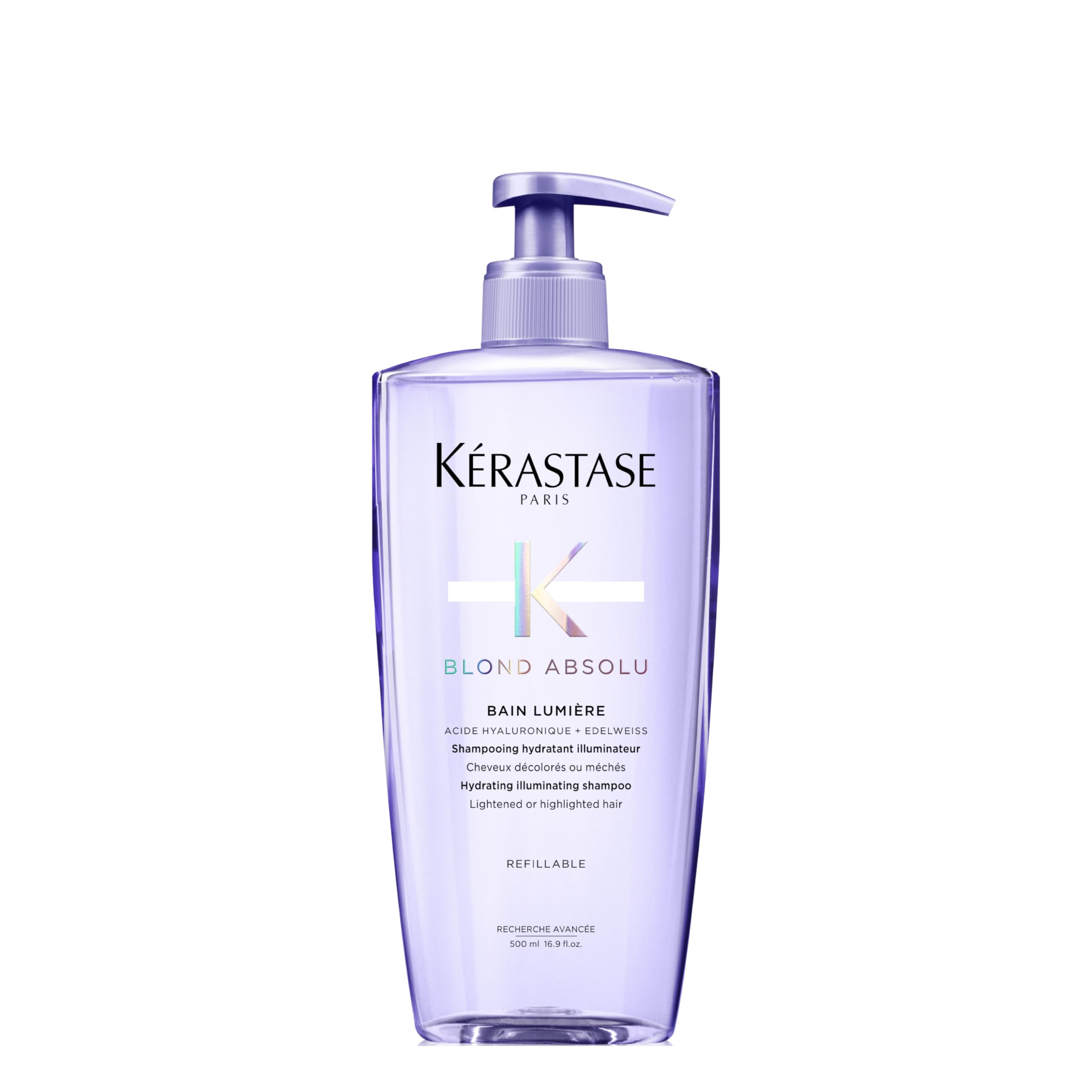 Kérastase Blond Absolu, Hydrating Illuminating Shampoo, For Lightened, Highlighted and Grey Hair, With Hyaluronic Acid & Edelweiss Flower, Bain Lumiere, 500ml