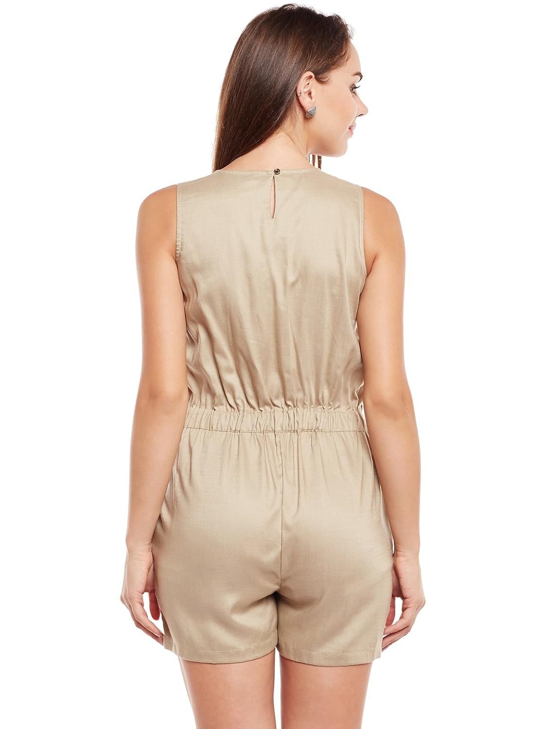 eyelet beige viscose rayon women's short jumpsuit