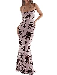 ABINGOO Women Vintage Spaghetti Strap Maxi Dress