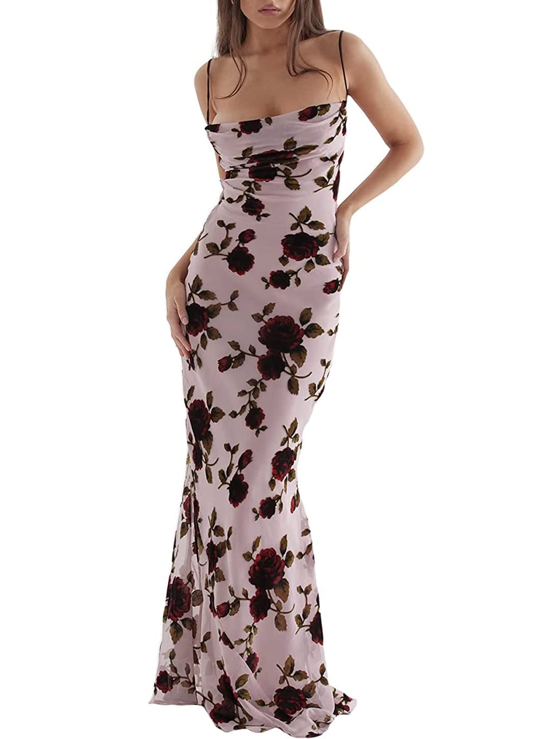 ABINGOO Women Vintage Spaghetti Strap Maxi Dress