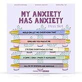 Moonlight Makers Funny Pens — Cute Pens with Sayings for Anxiety, Black Ink Ballpoint, Snarky Office Desk Accessories, Women, Coworkers, Friends, Gift Ideas, Set of 5, My Anxiety Has Anxiety
