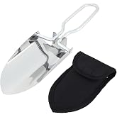 Mini Folding Shovel, Stainless Steel Lightweight Compact Camping Shovel | With Oxford Storage Pouch, Hinge‑Lock Portable Hand Shovel for Backpacking, Gardening, Hiking &amp; Car Emergency