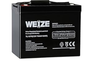 WEIZE 12V 75AH Deep Cycle Battery for Wayne ESP25 WSS30V Backup Sump Pump, Trolling Motor, Solar System, Mobility Wheelchair, General Use