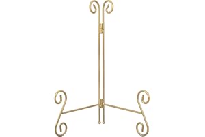HEMYLU Gold Plate Stand, 10 Inch Decorative Plate Holder for Displaying Platters, Heavy-Duty Metal Easel Stand for Picture, Photo Frame, Plates, Books and Round Objects, 1-Pack