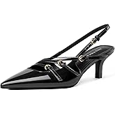 MUCCCUTE Black Kitten Heels for Women Pointed Toe Slingback Low Heels with Buckle Strap Heeled Pumps US Size 9