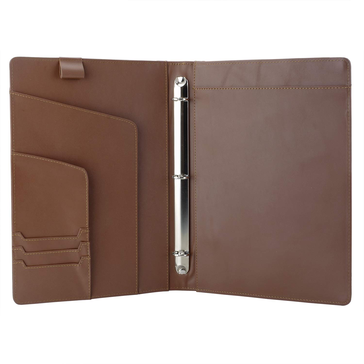 iCarryAlls Leather Organizer Padfolio with 3-Ring Binder, Fits Letter-Size / A4 Notepad,Brown