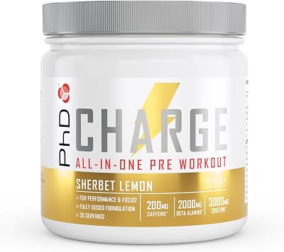PhD Charge All-In-One Pre Workout with Creatine 300g Sherbert Lemon 20 Servings