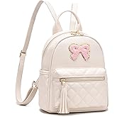 I IHAYNER Mini Backpcak for Girls Small Bowknot Quilted Leather Backpack Purse for Women Cute Trendy Stuff Gifts for Kids (Beige)
