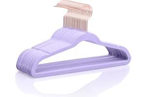 MIZGI Premium Kids Velvet Hangers 50 Pack 14" inch Light Purple Rose Gold Hooks,Space Saving,Nonslip Huggable Hangers for Petite Junior Children's Skirt Dress Pants,Clothes Hangers