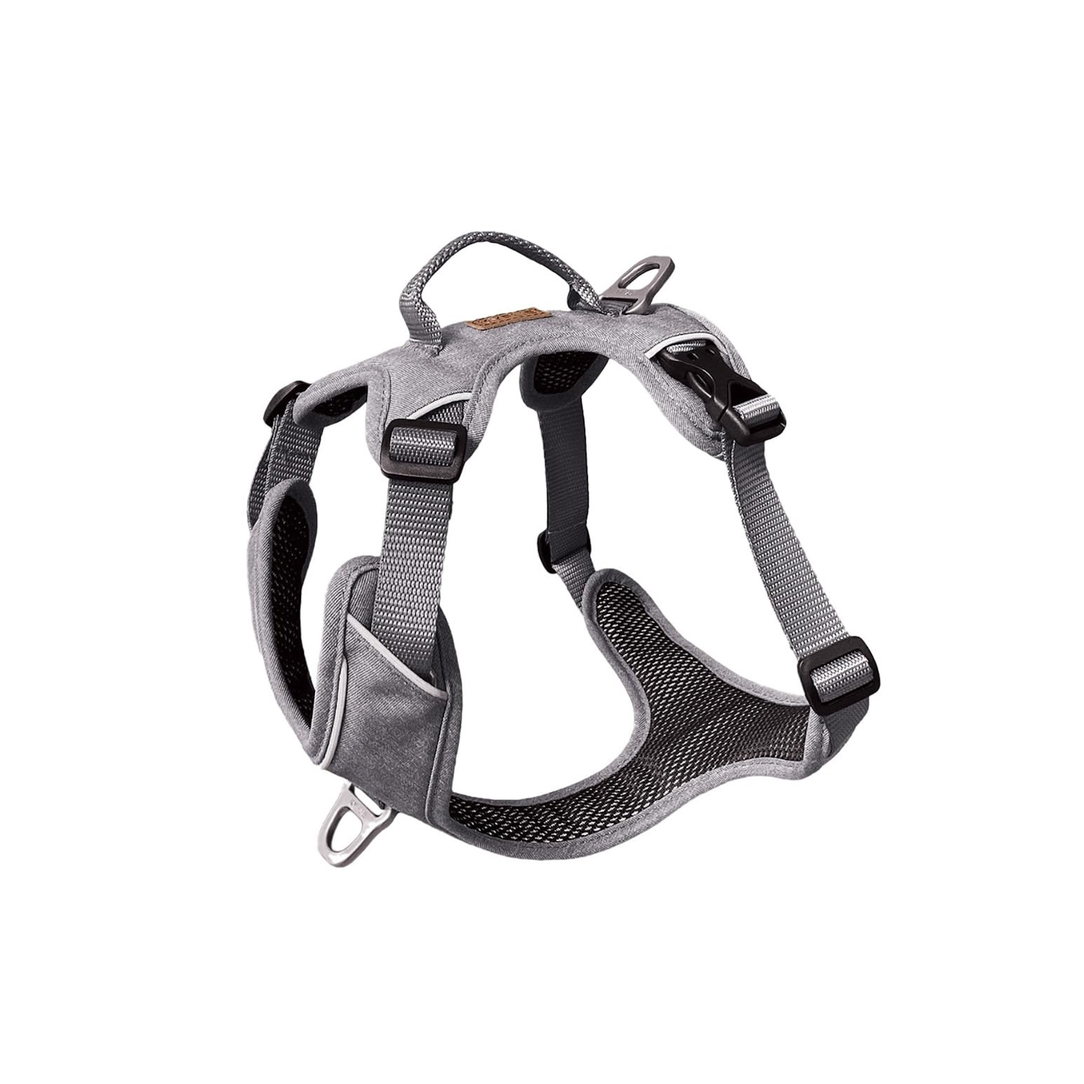 KYFLIE - No-Pull Reflective Dog Harness for Training & Daily Walks - Adjustable & Breathable Y Harness - Front & Back Leash Attachments - Control & Assistance Handle - L - Urban Light Grey