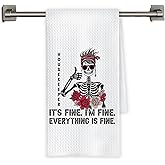 Chicimln Funny Gothic Skeleton Housekeeper Kitchen Towels, Housekeeper Gifts Decorative Hand Towels for Bathroom, It's Fine Everything is Fine Dish Tea Towel Drying Cloth for Kitchen, 16x24 Inch