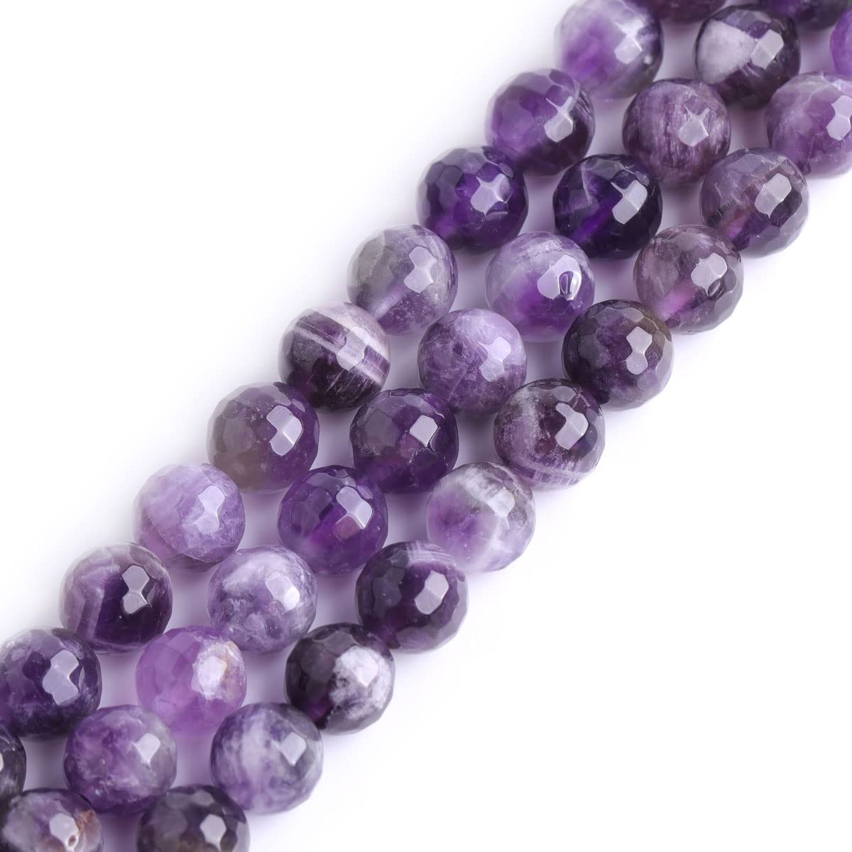 SHGbeads 8mm Dream lace Amethyst Semi Precious Gemstone Round Faceted Loose Beads for Jewellery Making DIY Handmade Craft Supplies 15"