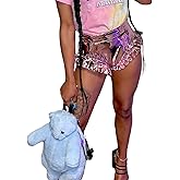 MESLIMA Women's Fashion Metallic Pants Shiny Pants Yoga Sparkly Elastic Waist Rave Ruffle Shorts