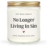 Wedding Gifts for Bride, Groom, Newlyweds, No Longer Living in Sin Candle, Wedding Gift for Couples, First Anniversary Candle Gifts for Husband, Wife, Handmade, 7 oz