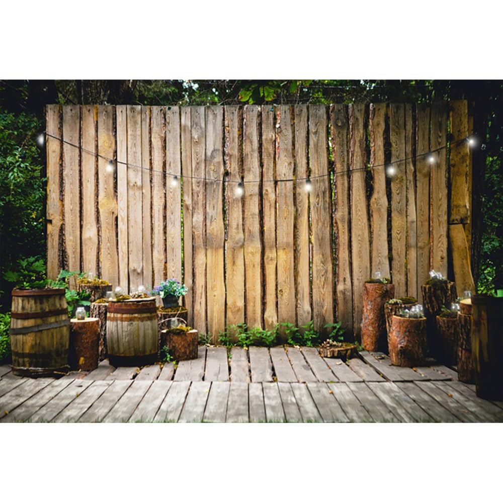 YongFoto 8x6ft Vinyl Backdrops for Photography Striped Wood Wall Wood Floor Barrels Timber Piles Background for Party Decoration Wedding Backdrop Kids Adults Photo Studio Props — image 1