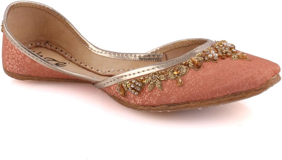 Unze New Women Traditional ‘Beryl’ Handmade Embellished Leather Flat Indian Khussa Pump Slippers Shoes Size 3-8