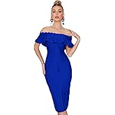 Off Shoulder Bandage Dresses for Women Wedding Guest Party Midi Formal Gowns Evening Dress