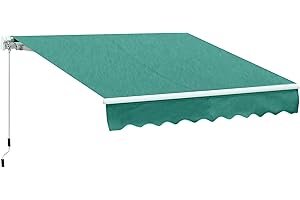 Outsunny 10' x 8' Retractable Awning, Patio Awnings, Sunshade Shelter w/Manual Crank Handle, UV & Water-Resistant Fabric and Aluminum Frame for Deck, Balcony, Yard, Green