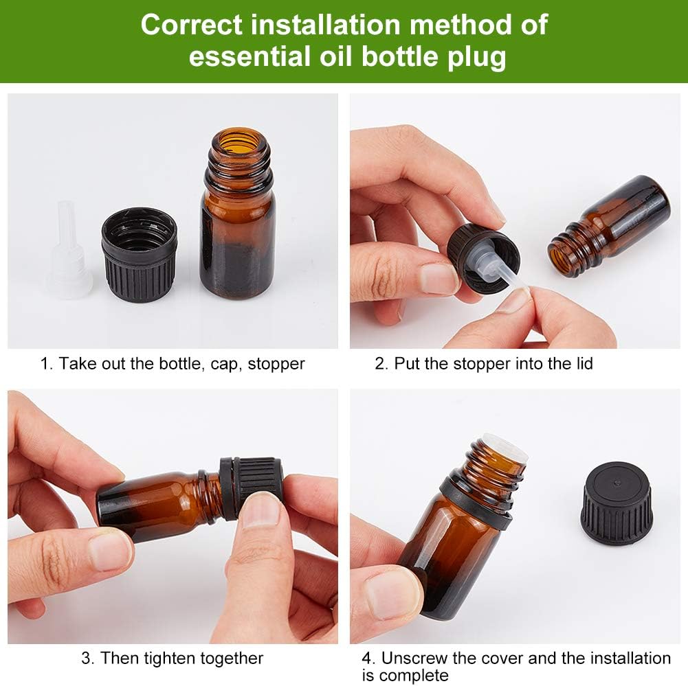 BENECREAT 24 PACK 5ml Amber Glass Bottle with Orifice Reducer Refille Empty Essential Oil Bottle with 10PCS Droppers - Image 4