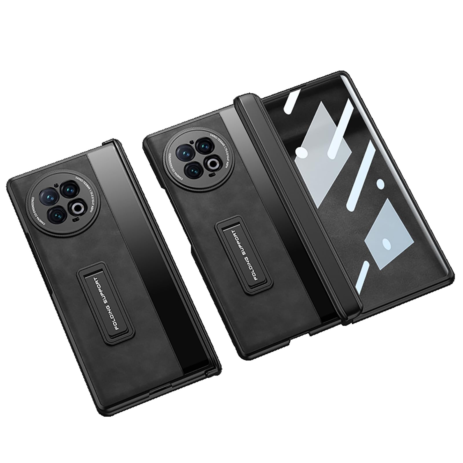 COQUE Holster for vivo X Fold 2 Leather Case with Screen Film,Magnetic Folding Hinge All Inclusive,Folding Phone Case for vivo X Fold 2-Black