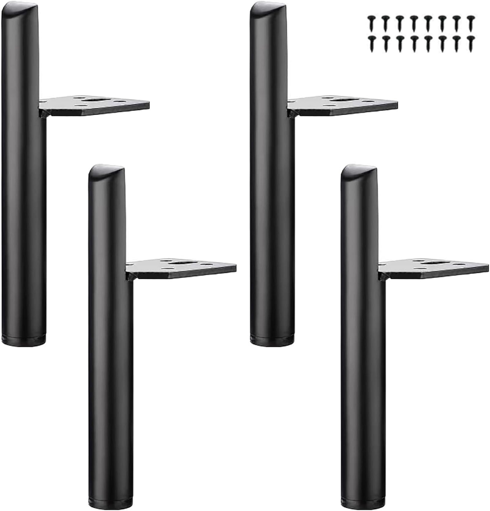 Set of 4 Replacement Furniture Feet, Metal, 6 Inches / 15 cm, Black Furniture Feet, DIY Furniture Feet, Table Legs, Cabinet Feet, (15 cm, Black)