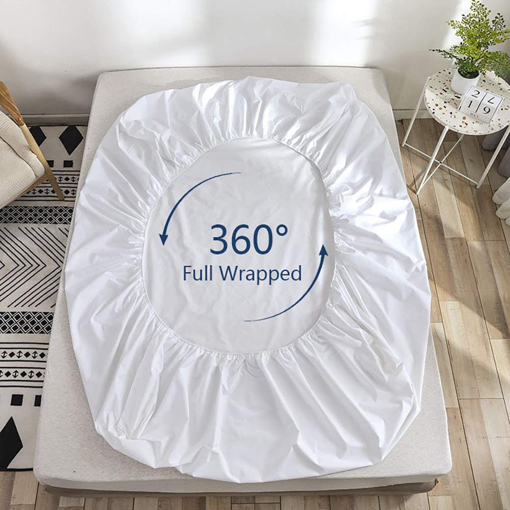 Bedecor Fitted Sheet Fit Air Bed Crinkle-Free Deep Pocket up to 21 inch White Queen Size