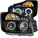 AnzoUSA 111178 Black Clear/Amber Projector Halo LED Headlight for Nissan Titan - (Sold in Pairs)