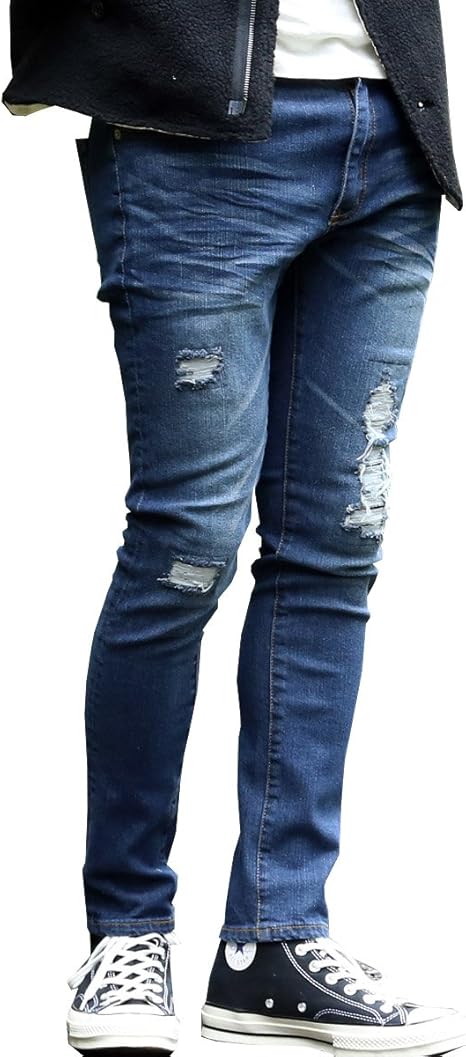 Amazon ガルバナイズ Galvanize メンズ クラッシュ ダメージ リペア ストレッチ デニム スキニー ジーンズ インディゴダーク 46 M ジーンズ 通販