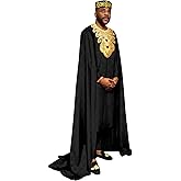 African Clothes for Men Embroidery Agbada Robe Pants Tribal Hat 3 Piece Set Wedding Outfits Traditional Attire