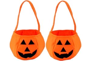 HENGKE Halloween Pumpkin Candy Bags for Kids, Trick or Treat, Non-Woven Pumpkin Buckets Trick or Treat Bags Holder Handbag for Kids Costume Party Favors Supplies(2 Packs Pumpkin)
