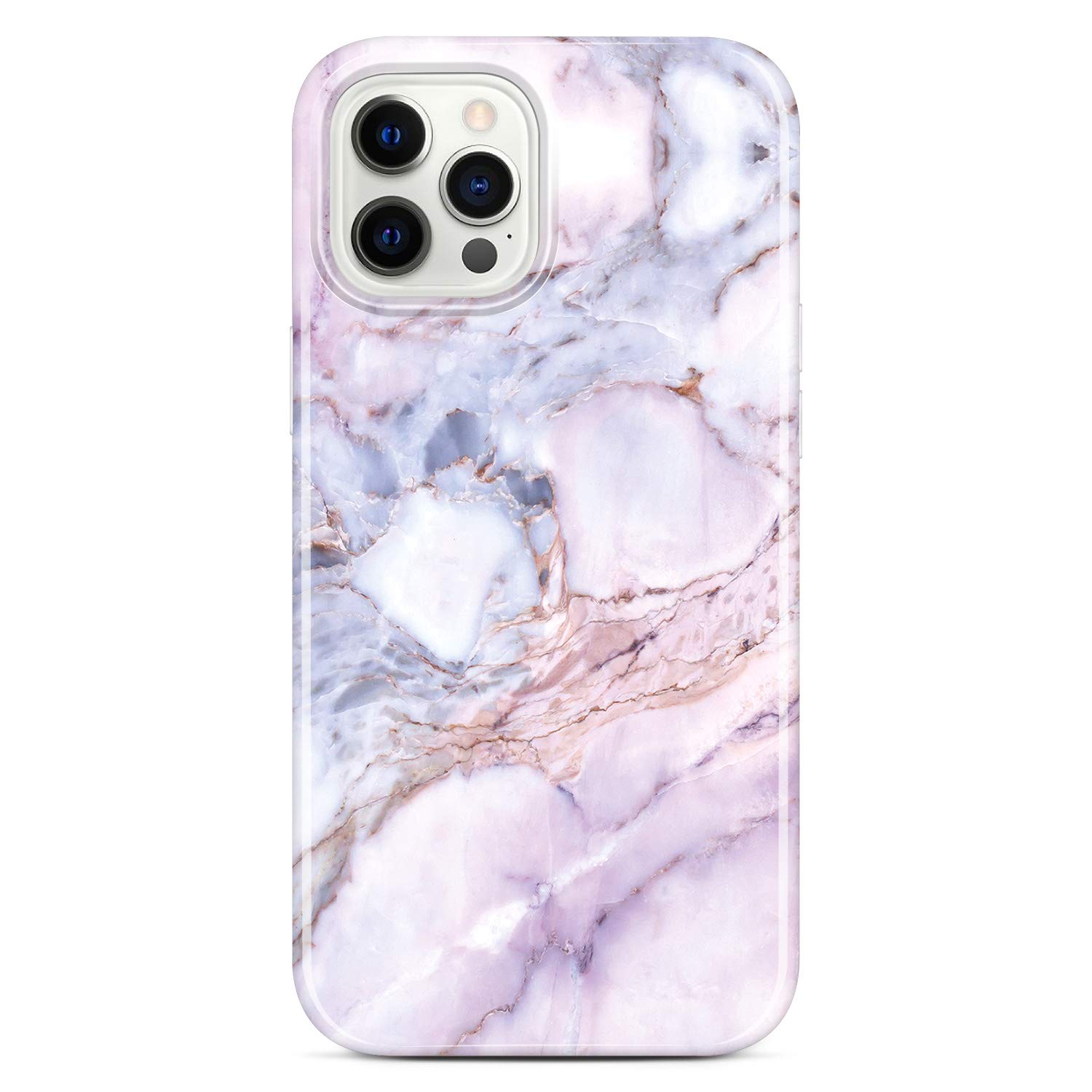 JAHOLAN Case Compatible with iPhone 12 and iPhone 12 Pro Marble Design Clear Bumper TPU Soft Rubber Silicone Cover Phone Case 6.1 inch 2020 Purple Pink — image 1