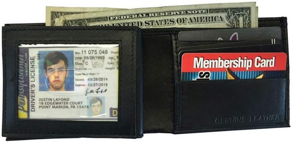 Men's Genuine Leather Bifold Wallet with ID Holder, Black