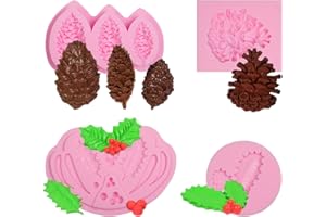 XCAKE LCOOK Christmas Holly Leaves Fondant Silicone Molds, Pinecone Chocolate Molds for Cake Decoration Cupcake Topper Candy Sugar Craft Gum Paste Resin